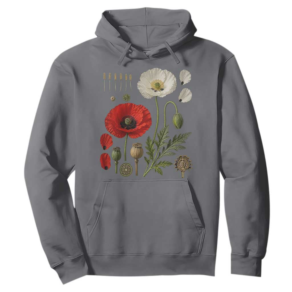Summer Red Poppy Flower Botanical Poppies Vintage Print Memorial Day Floral Graphic Hoodie