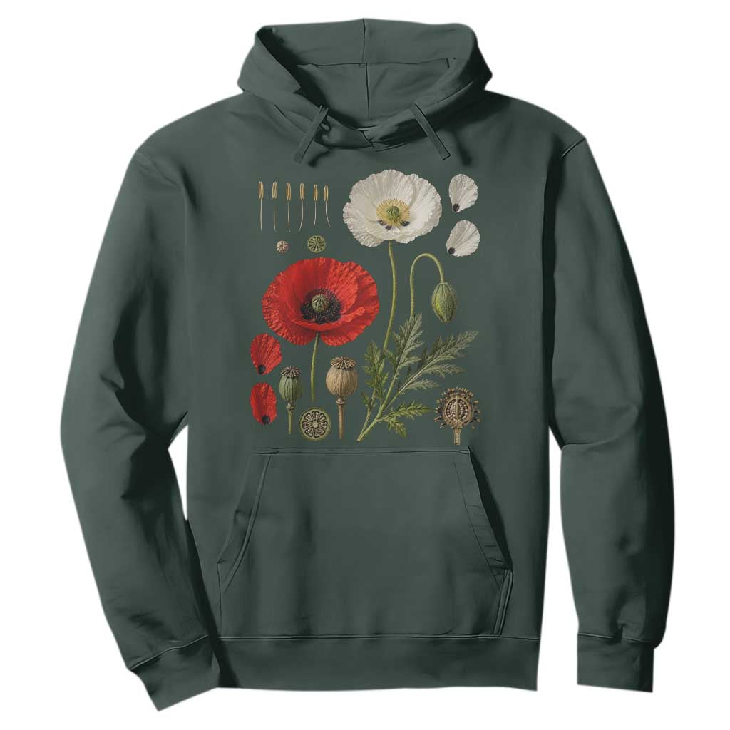 Summer Red Poppy Flower Botanical Poppies Vintage Print Memorial Day Floral Graphic Hoodie
