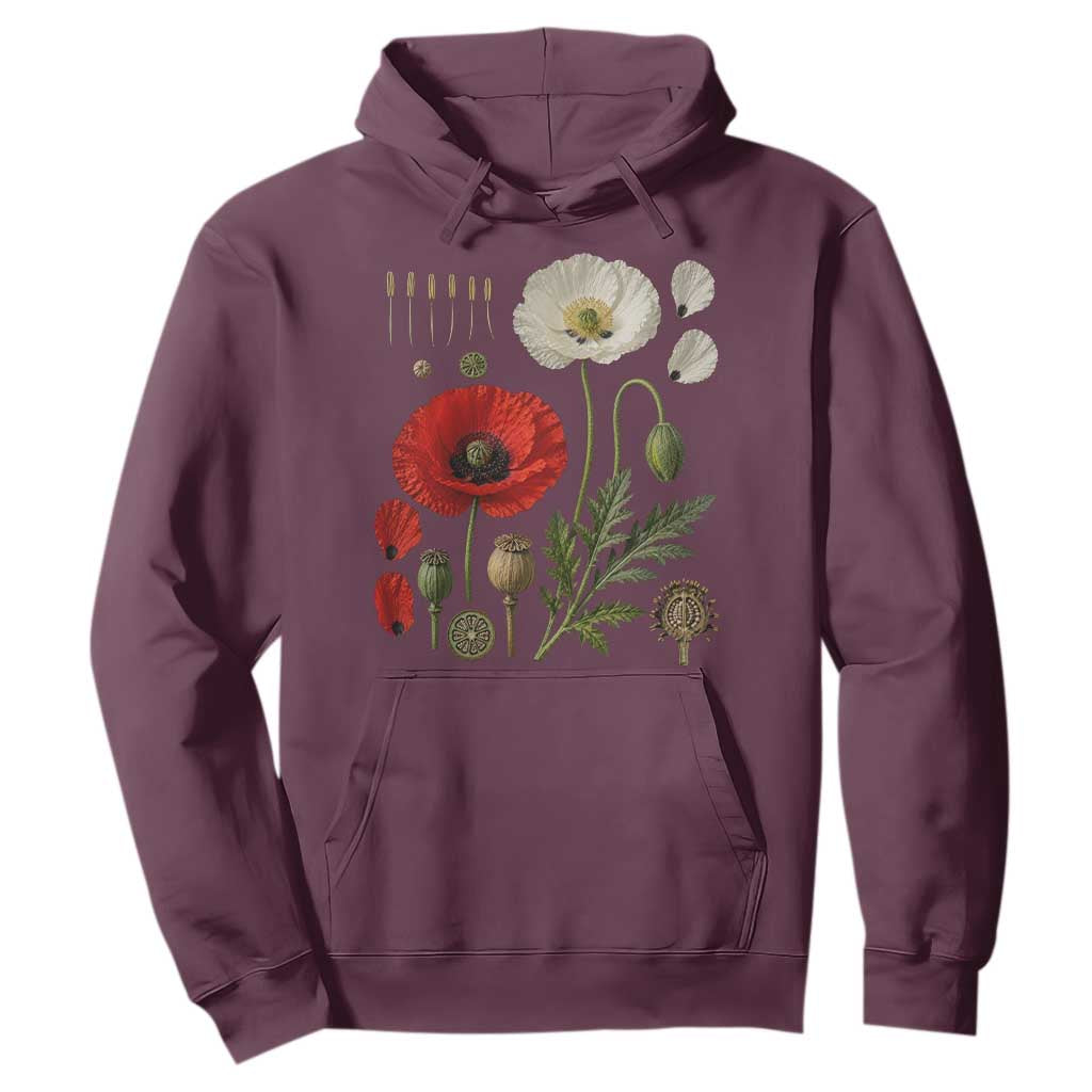Summer Red Poppy Flower Botanical Poppies Vintage Print Memorial Day Floral Graphic Hoodie