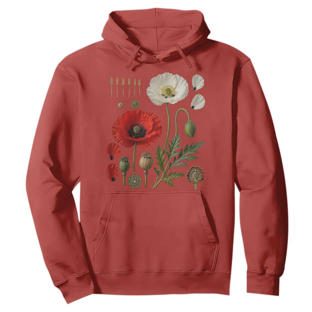 Summer Red Poppy Flower Botanical Poppies Vintage Print Memorial Day Floral Graphic Hoodie