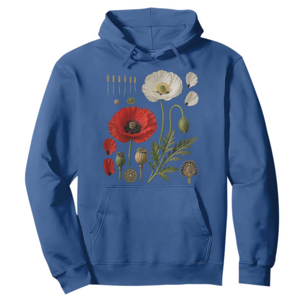 Summer Red Poppy Flower Botanical Poppies Vintage Print Memorial Day Floral Graphic Hoodie