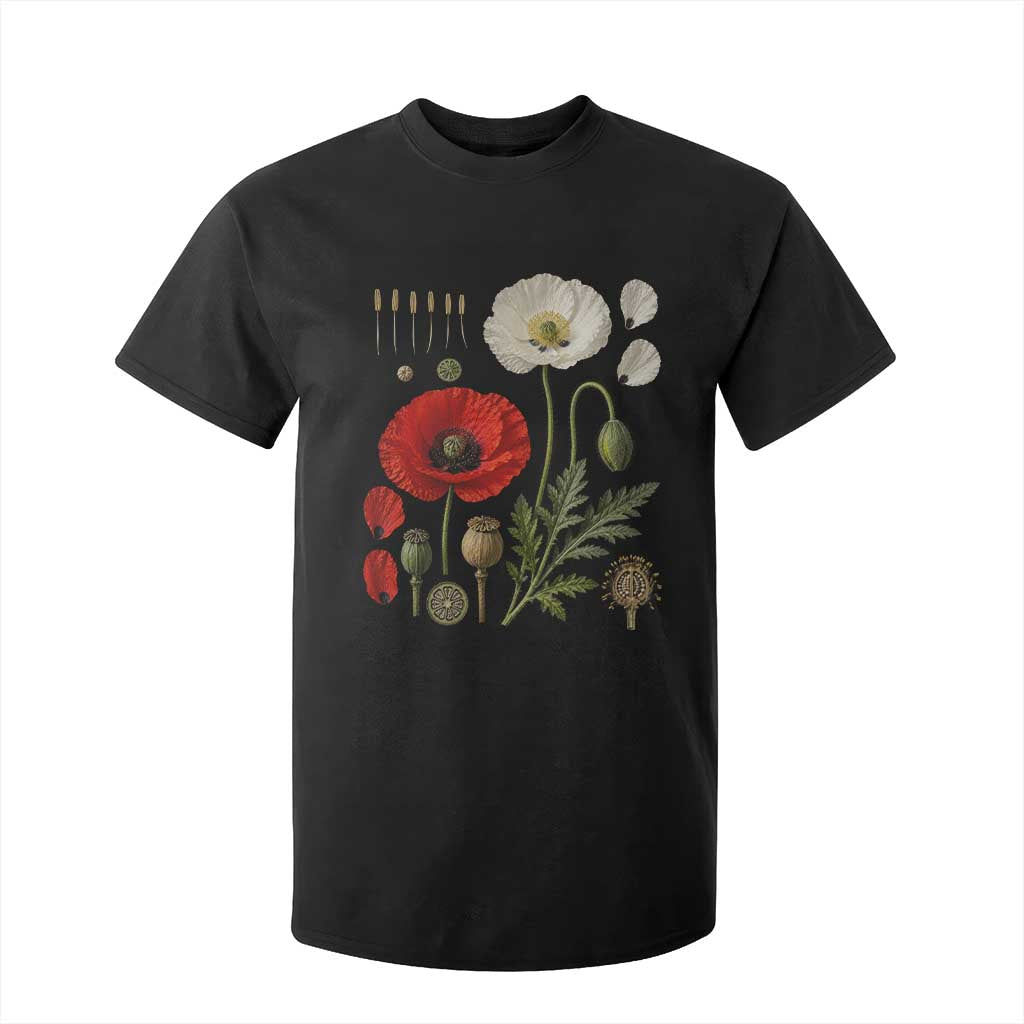 Summer Red Poppy Flower Botanical Poppies Vintage Print Memorial Day Floral Graphic T Shirt For Kid