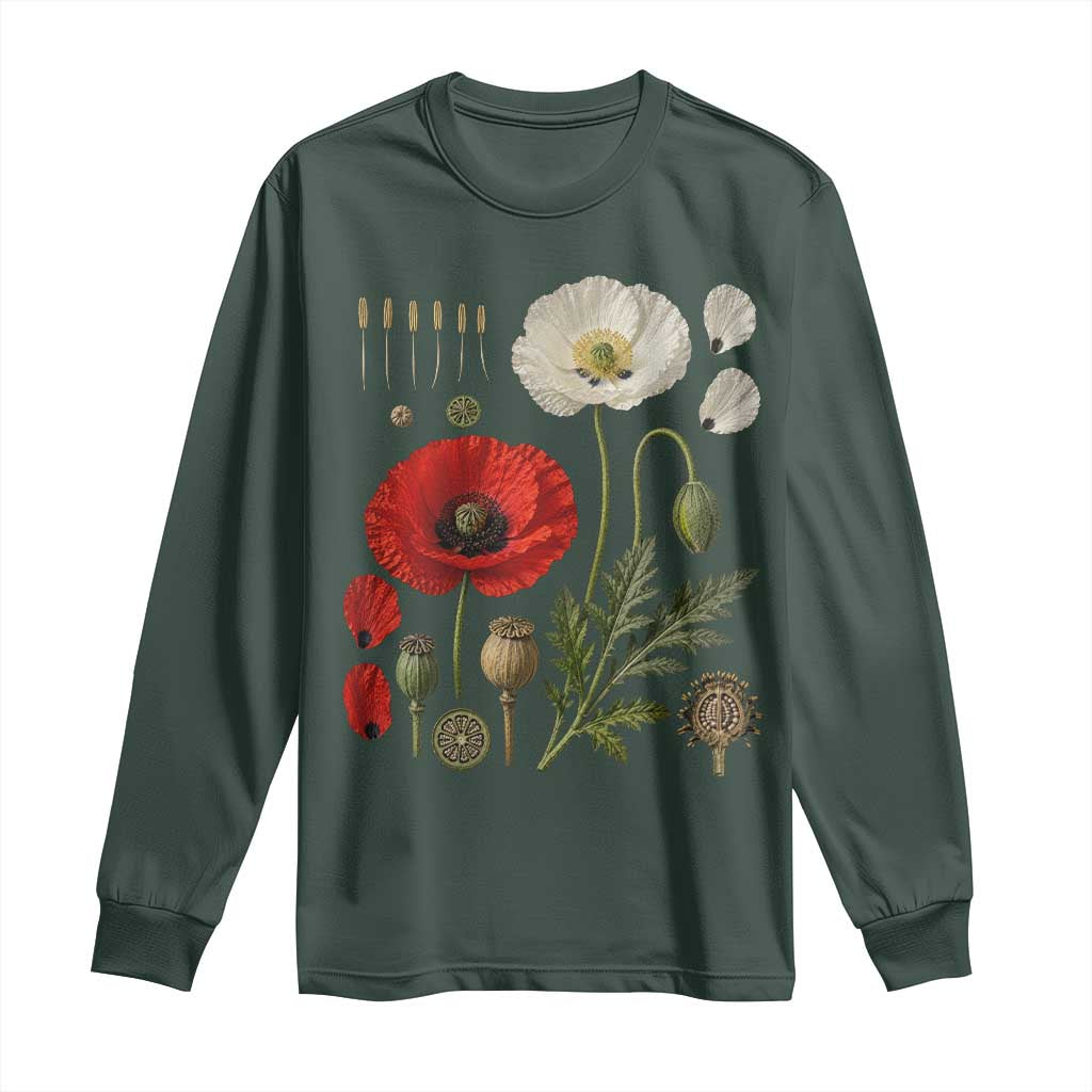 Summer Red Poppy Flower Botanical Poppies Vintage Print Memorial Day Floral Graphic Long Sleeve Shirt