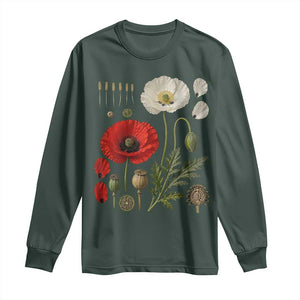 Summer Red Poppy Flower Botanical Poppies Vintage Print Memorial Day Floral Graphic Long Sleeve Shirt