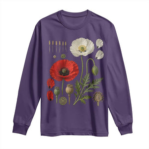 Summer Red Poppy Flower Botanical Poppies Vintage Print Memorial Day Floral Graphic Long Sleeve Shirt