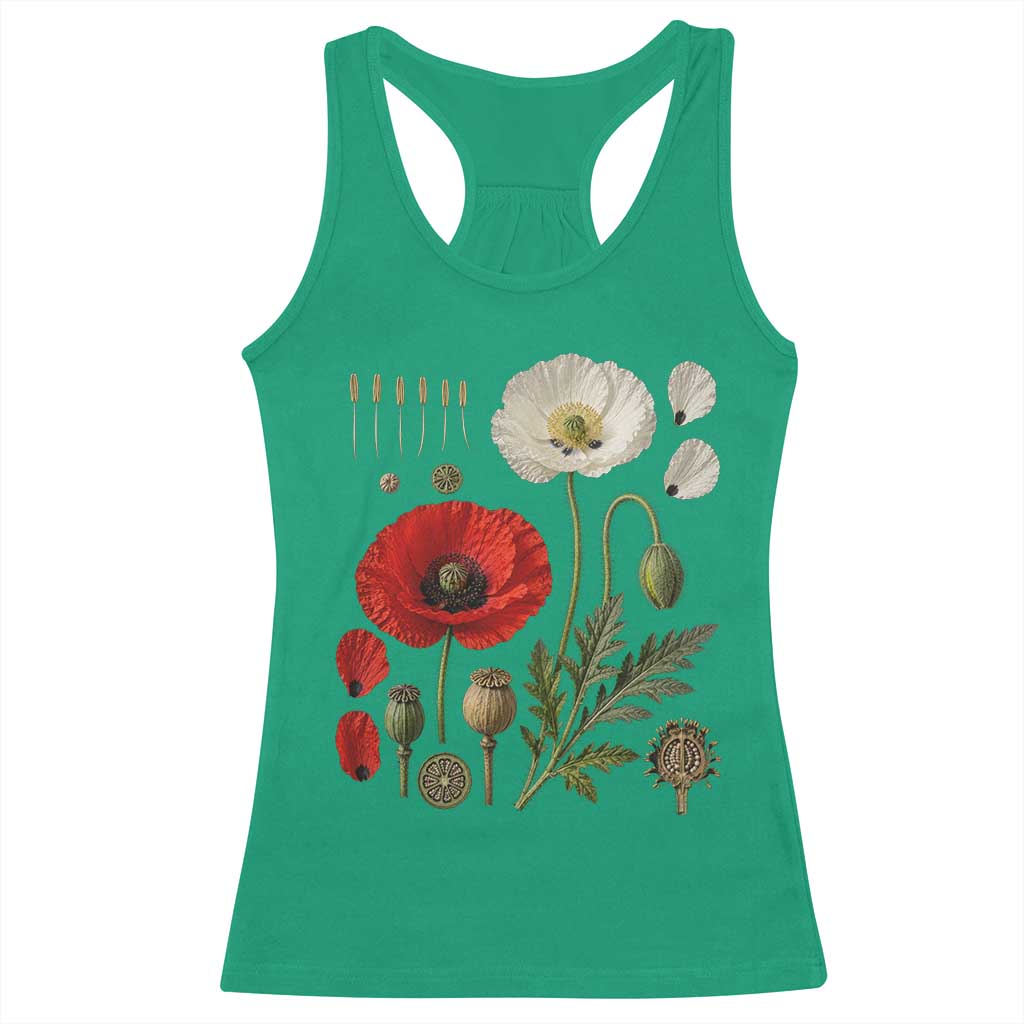 Summer Red Poppy Flower Botanical Poppies Vintage Print Memorial Day Floral Graphic Racerback Tank Top