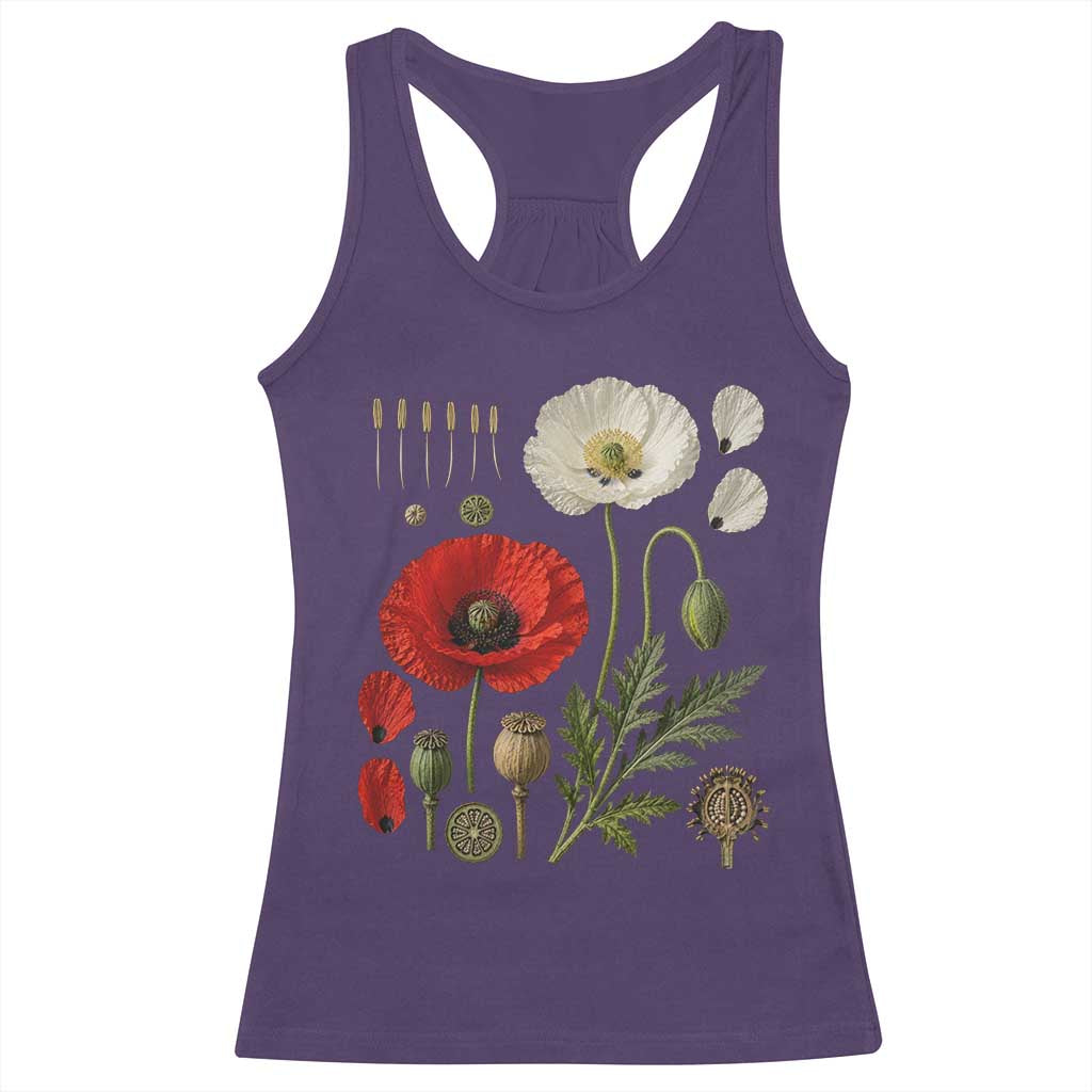 Summer Red Poppy Flower Botanical Poppies Vintage Print Memorial Day Floral Graphic Racerback Tank Top