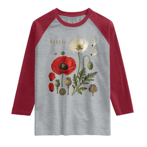 Summer Red Poppy Flower Botanical Poppies Vintage Print Memorial Day Floral Graphic Raglan Shirt