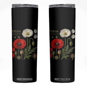 Summer Red Poppy Flower Botanical Poppies Vintage Print Memorial Day Floral Graphic Skinny Tumbler