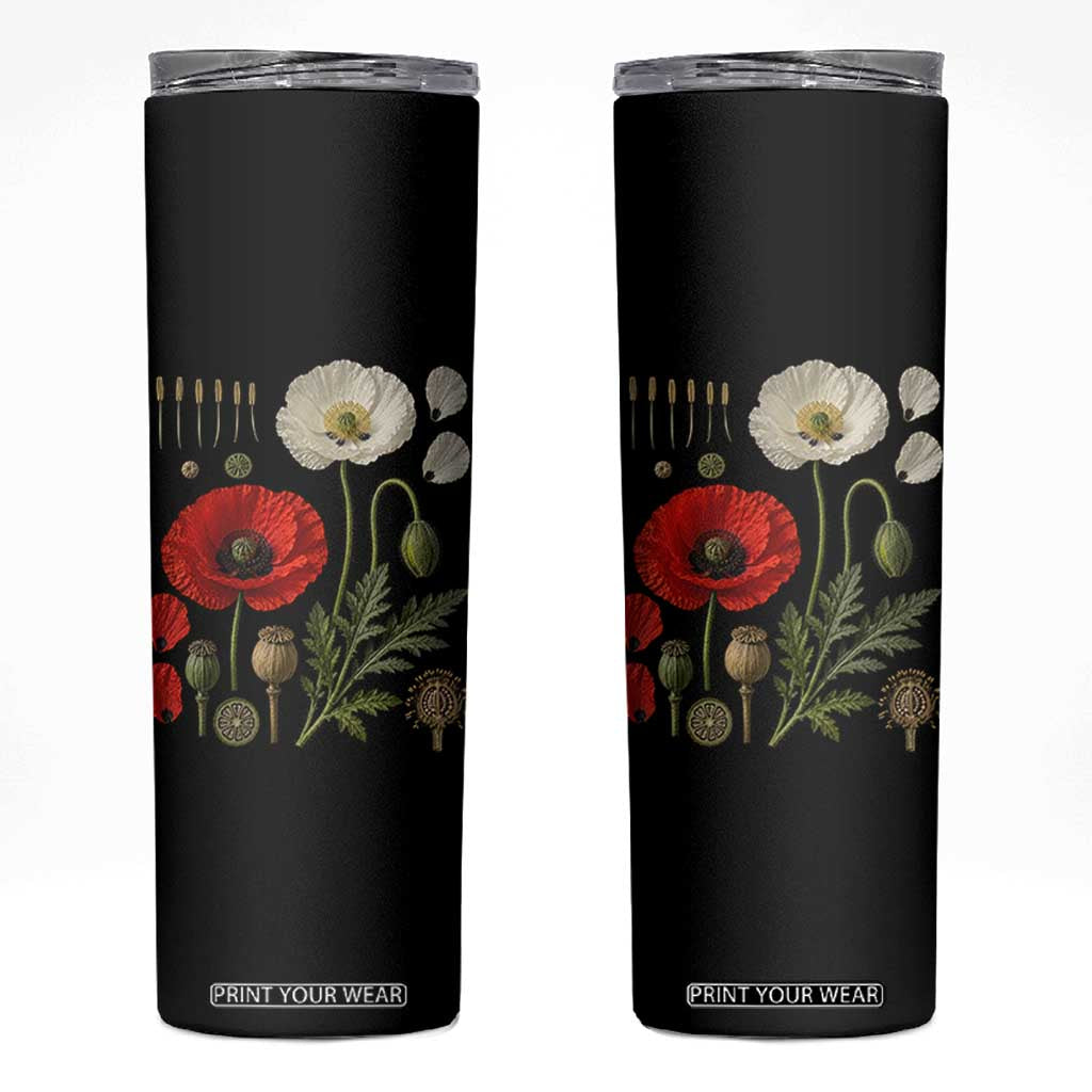 Summer Red Poppy Flower Botanical Poppies Vintage Print Memorial Day Floral Graphic Skinny Tumbler