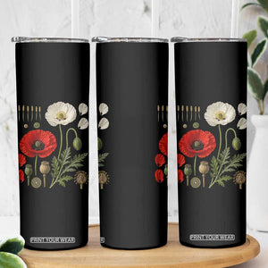 Summer Red Poppy Flower Botanical Poppies Vintage Print Memorial Day Floral Graphic Skinny Tumbler