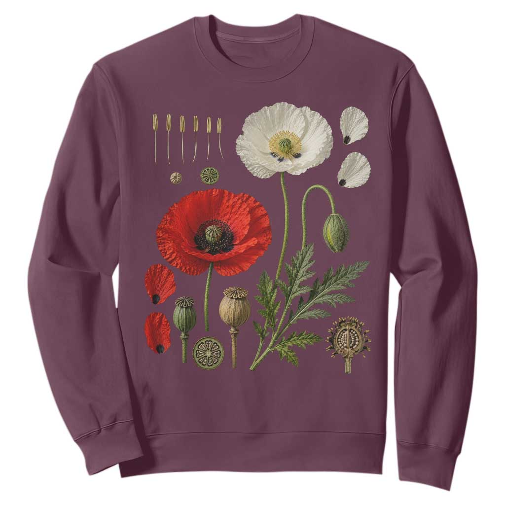 Summer Red Poppy Flower Botanical Poppies Vintage Print Memorial Day Floral Graphic Sweatshirt