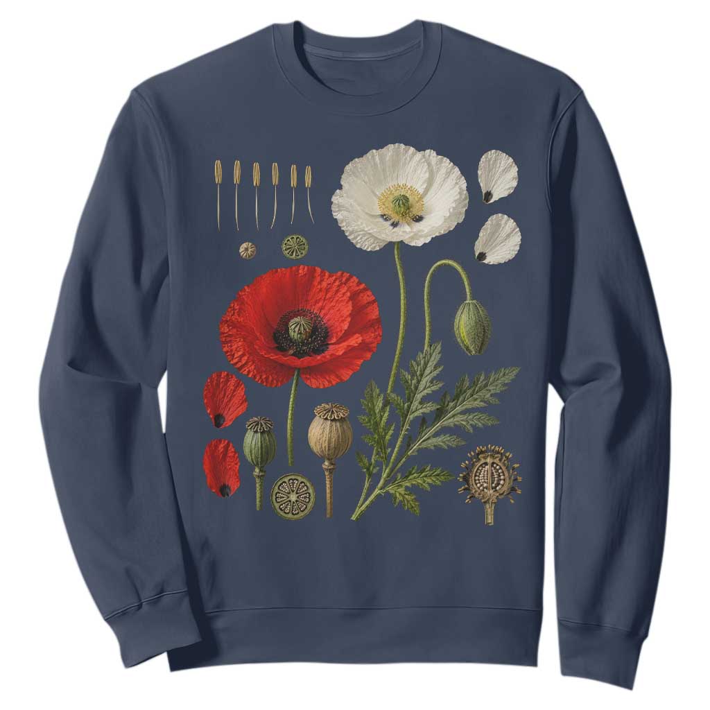 Summer Red Poppy Flower Botanical Poppies Vintage Print Memorial Day Floral Graphic Sweatshirt