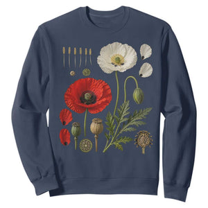 Summer Red Poppy Flower Botanical Poppies Vintage Print Memorial Day Floral Graphic Sweatshirt