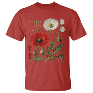 Summer Red Poppy Flower Botanical Poppies Vintage Print Memorial Day Floral Graphic T Shirt