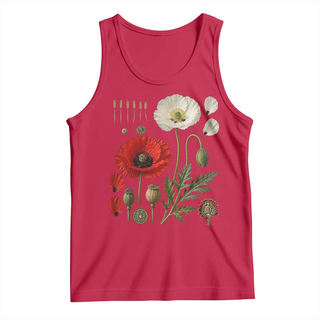 Summer Red Poppy Flower Botanical Poppies Vintage Print Memorial Day Floral Graphic Tank Top
