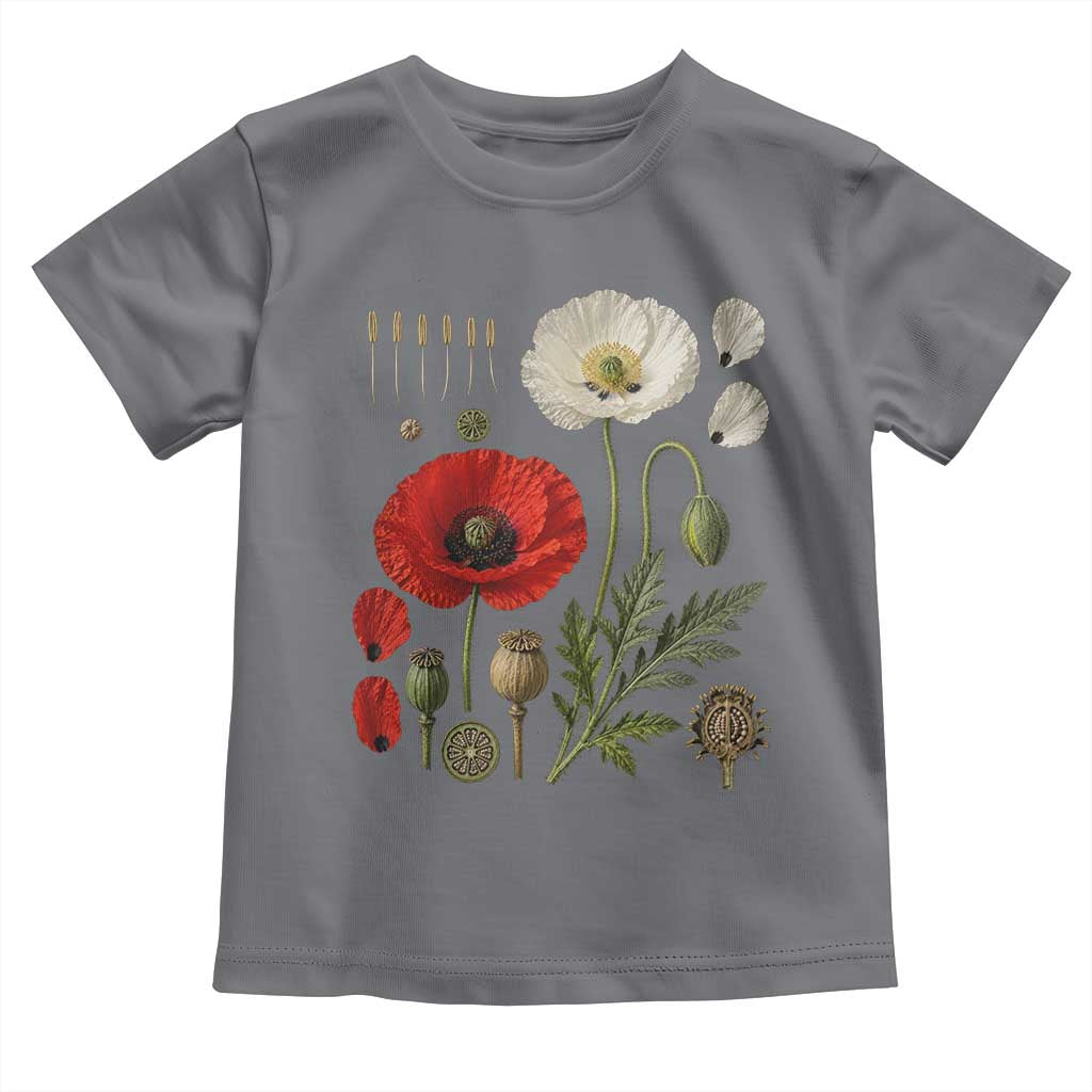 Summer Red Poppy Flower Botanical Poppies Vintage Print Memorial Day Floral Graphic Toddler T Shirt