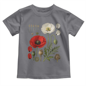 Summer Red Poppy Flower Botanical Poppies Vintage Print Memorial Day Floral Graphic Toddler T Shirt