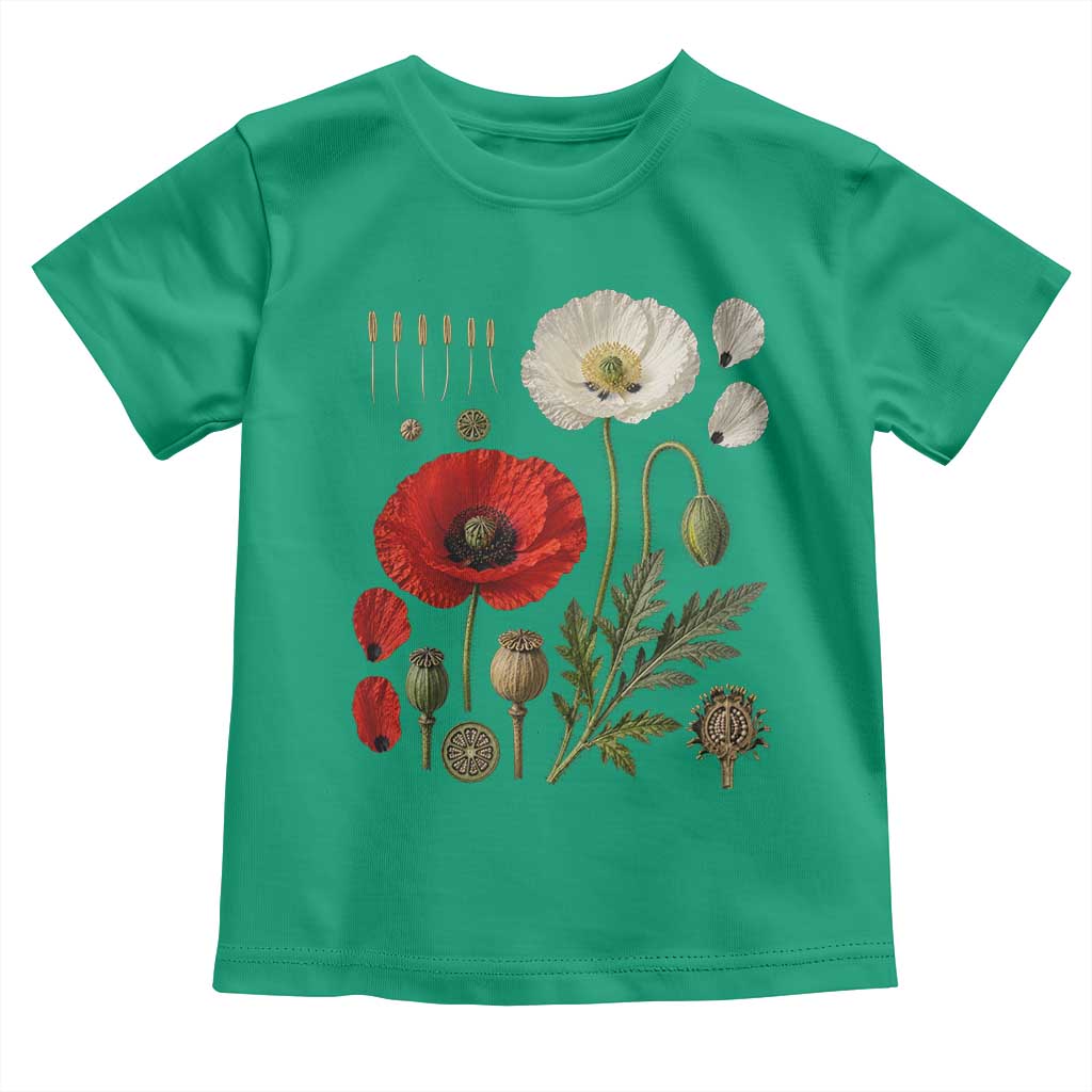 Summer Red Poppy Flower Botanical Poppies Vintage Print Memorial Day Floral Graphic Toddler T Shirt