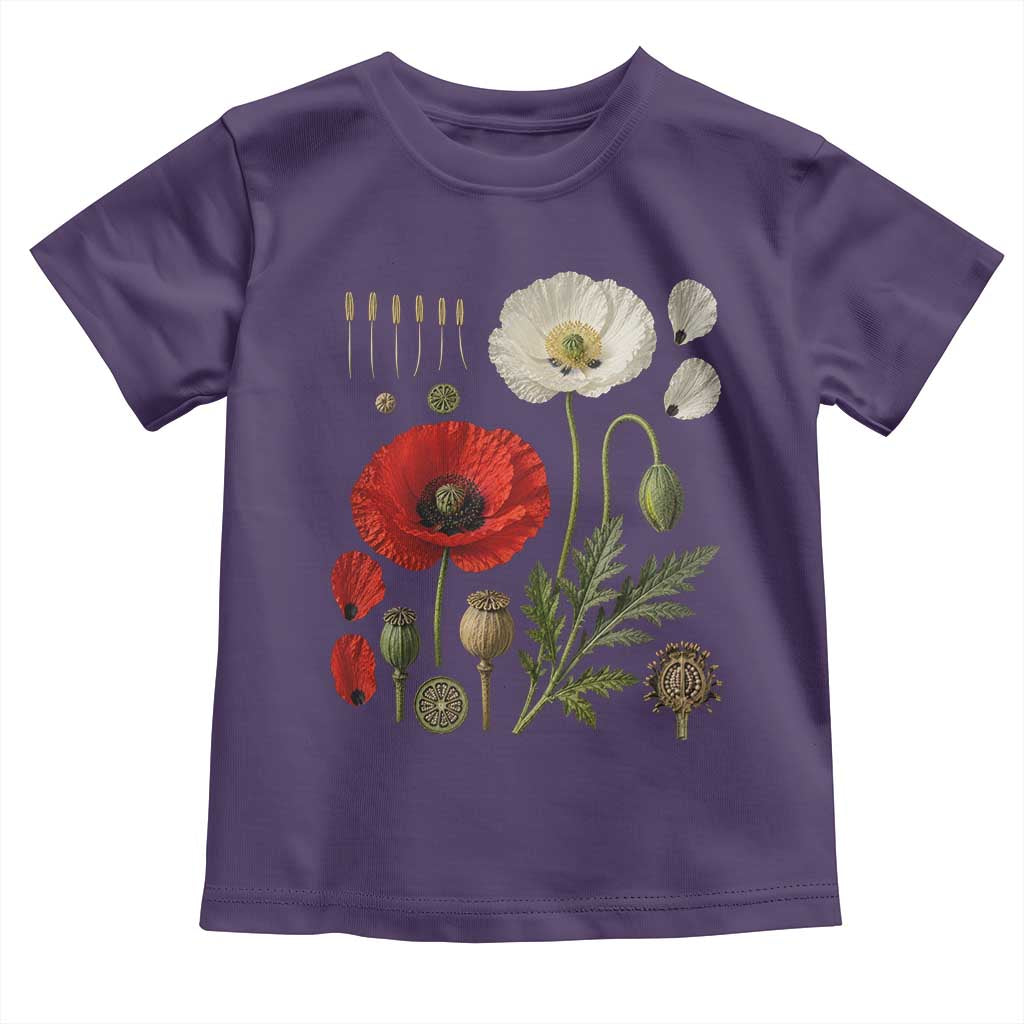 Summer Red Poppy Flower Botanical Poppies Vintage Print Memorial Day Floral Graphic Toddler T Shirt