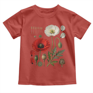 Summer Red Poppy Flower Botanical Poppies Vintage Print Memorial Day Floral Graphic Toddler T Shirt