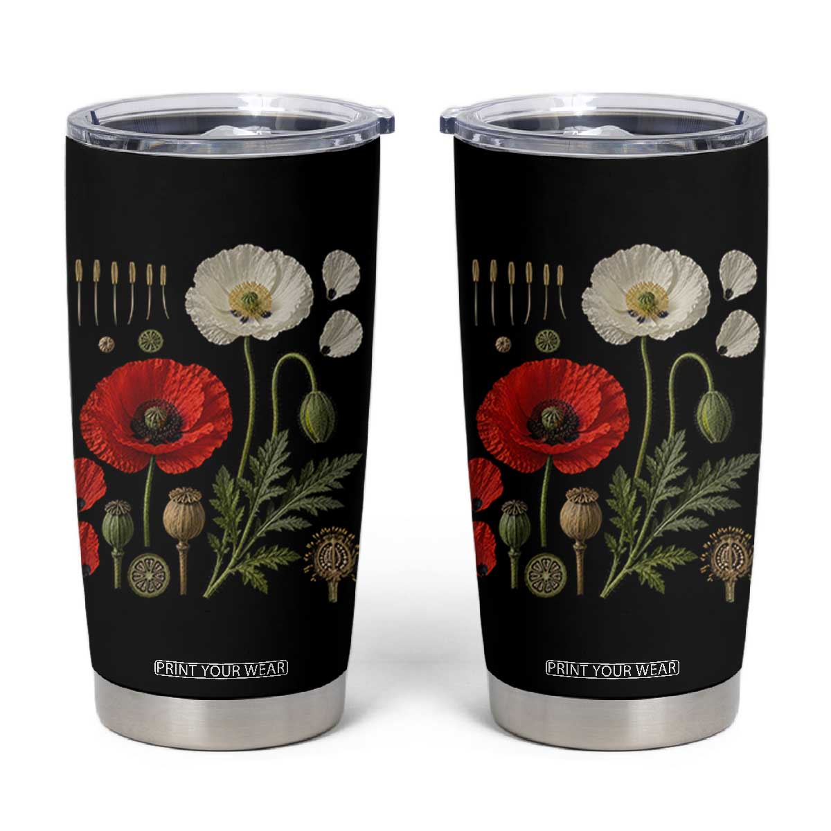 Summer Red Poppy Flower Botanical Poppies Vintage Print Memorial Day Floral Graphic Tumbler Cup