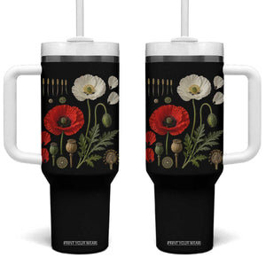 Summer Red Poppy Flower Botanical Poppies Vintage Print Memorial Day Floral Graphic Tumbler With Handle