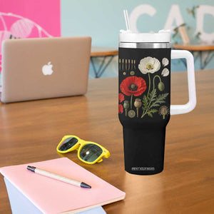 Summer Red Poppy Flower Botanical Poppies Vintage Print Memorial Day Floral Graphic Tumbler With Handle