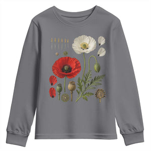 Summer Red Poppy Flower Botanical Poppies Vintage Print Memorial Day Floral Graphic Youth Sweatshirt