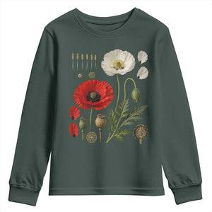 Summer Red Poppy Flower Botanical Poppies Vintage Print Memorial Day Floral Graphic Youth Sweatshirt
