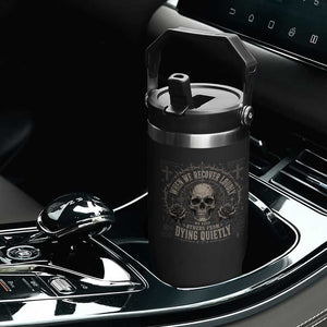 Addiction Recovery Flip Straw Tumbler When We Recover Loudly Vintage Skull Graphic