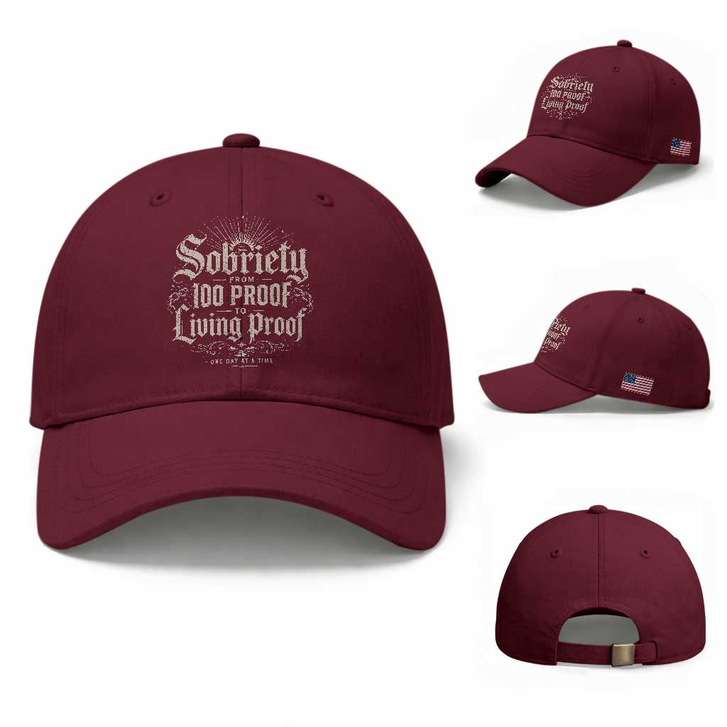 Sobriety Anniversary Baseball Cap Living Proof Sober Recovery Graphic