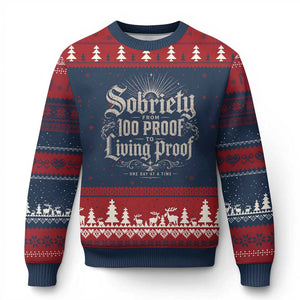 Sobriety Anniversary Ugly Christmas Sweater Living Proof Sober Recovery Graphic