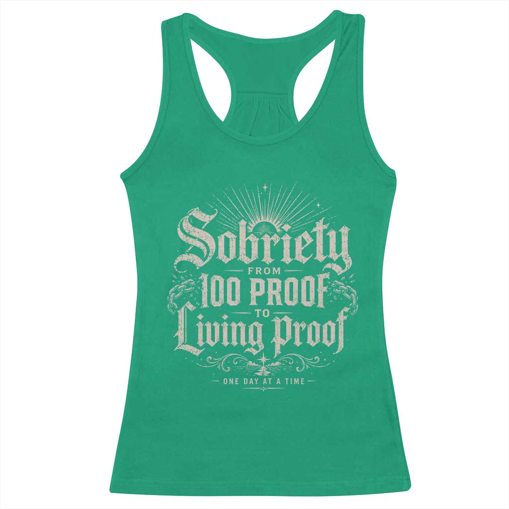 Sobriety Anniversary Racerback Tank Top Living Proof Sober Recovery Graphic