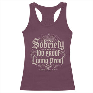 Sobriety Anniversary Racerback Tank Top Living Proof Sober Recovery Graphic