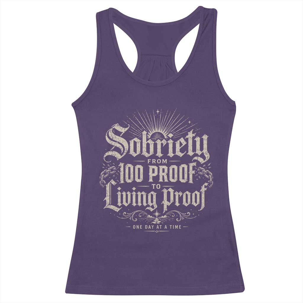Sobriety Anniversary Racerback Tank Top Living Proof Sober Recovery Graphic