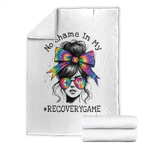 No Shame In My Recovery Game Throw Blanket Messy Bun Semicolon Graphic