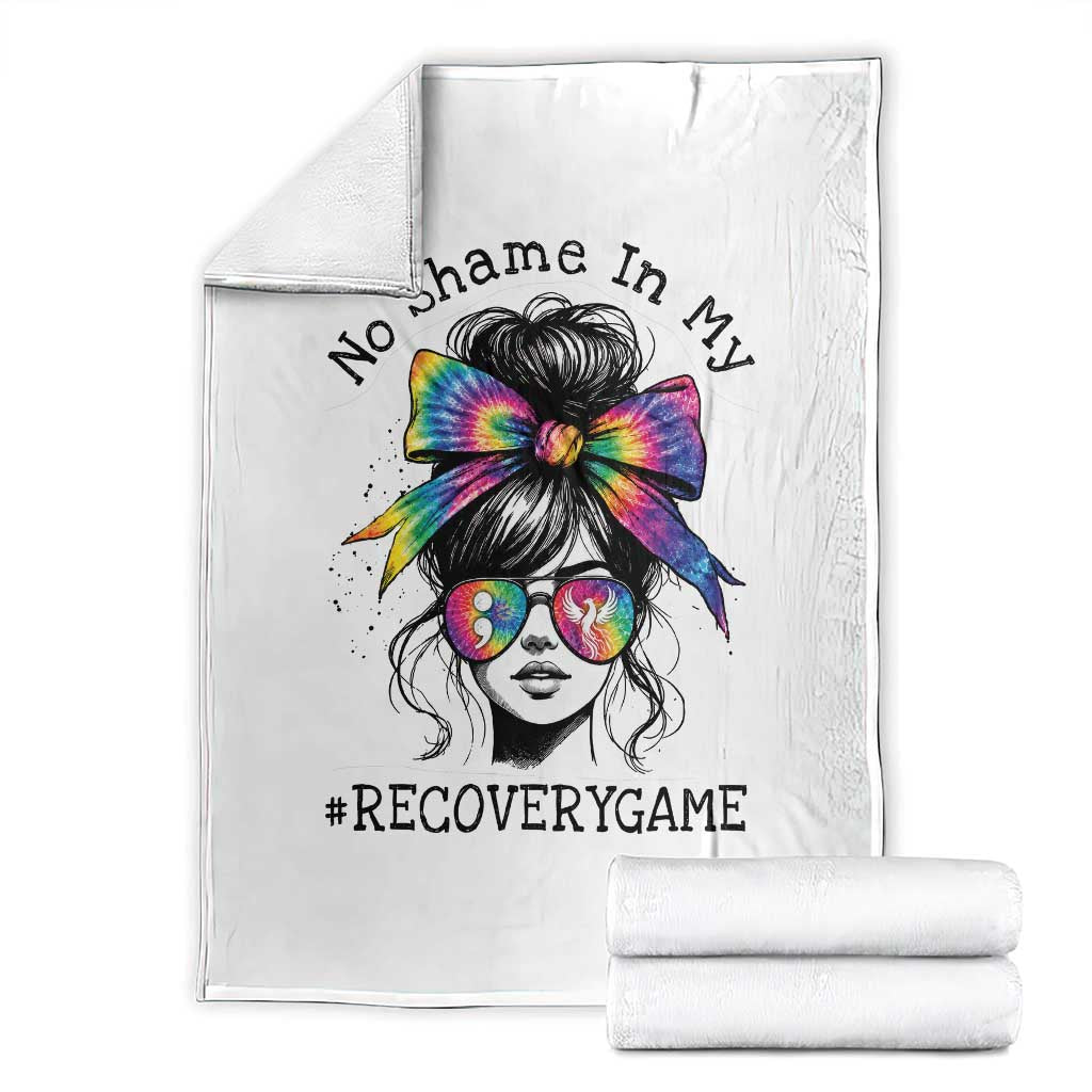 No Shame In My Recovery Game Throw Blanket Messy Bun Semicolon Graphic TS10 White Print Your Wear