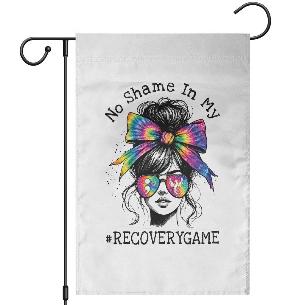 No Shame In My Recovery Game Garden Flag Messy Bun Semicolon Graphic TS10 White Print Your Wear