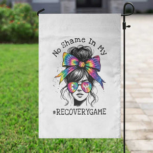 No Shame In My Recovery Game Garden Flag Messy Bun Semicolon Graphic