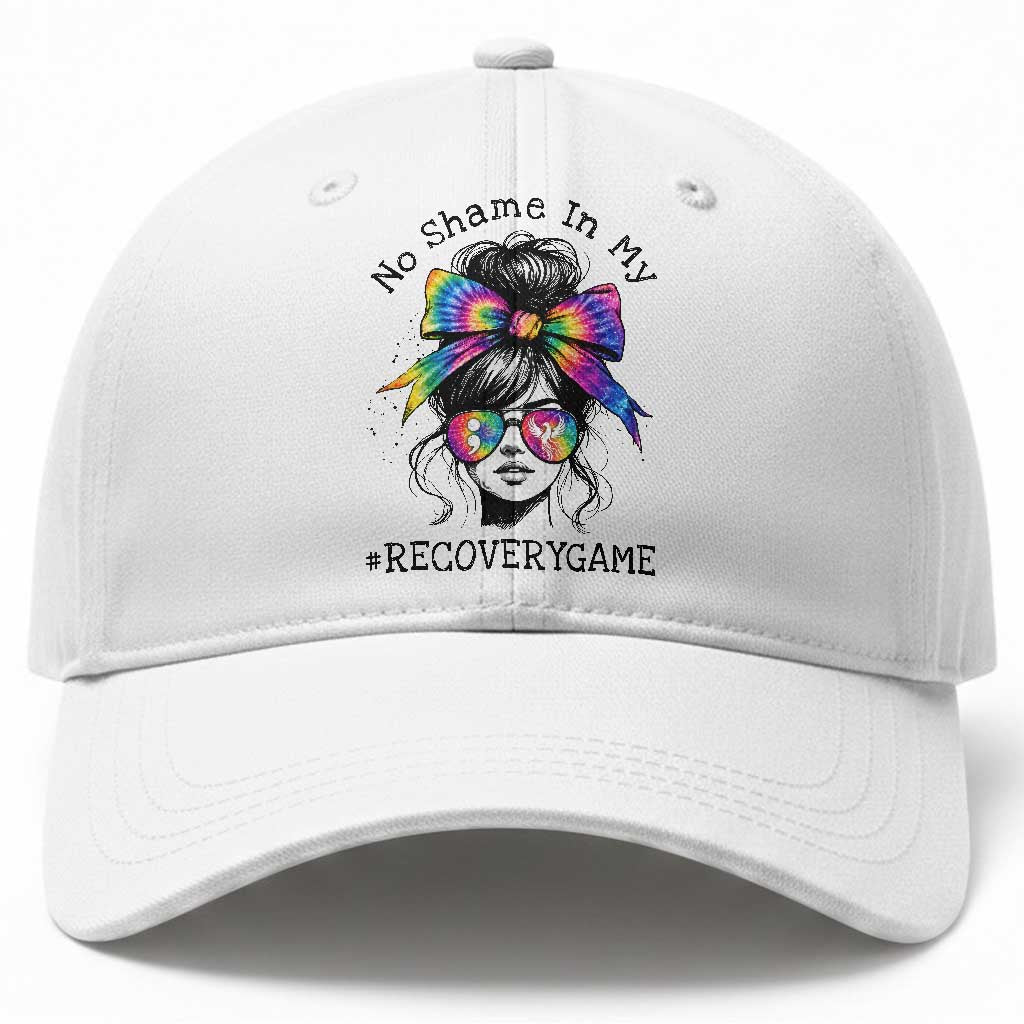 No Shame In My Recovery Game Baseball Cap Messy Bun Semicolon Graphic TS10 Print Your Wear