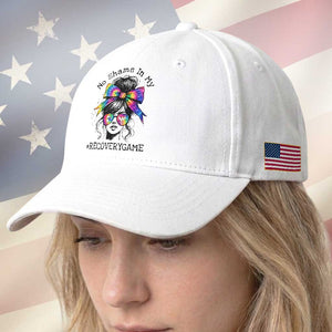 No Shame In My Recovery Game Baseball Cap Messy Bun Semicolon Graphic