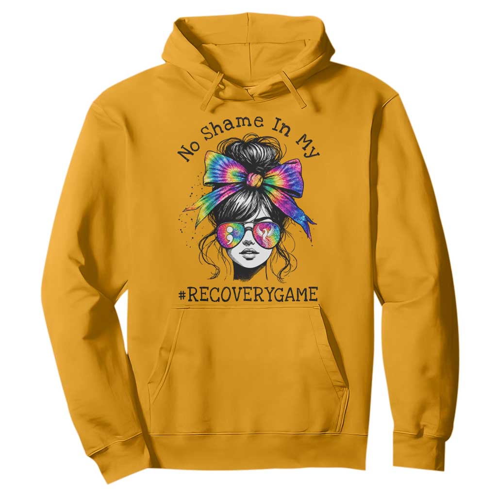No Shame In My Recovery Game Hoodie Messy Bun Semicolon Graphic