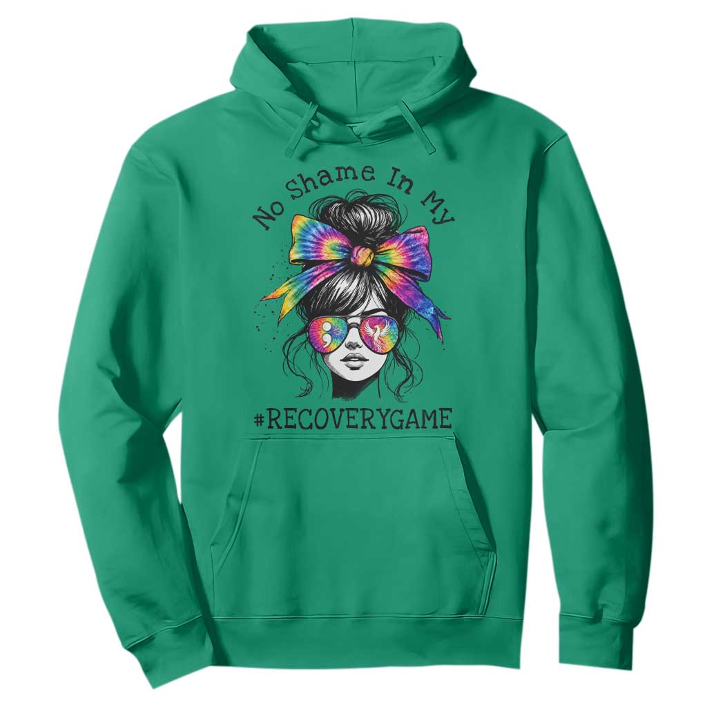 No Shame In My Recovery Game Hoodie Messy Bun Semicolon Graphic