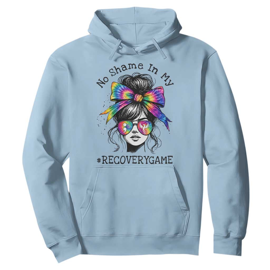No Shame In My Recovery Game Hoodie Messy Bun Semicolon Graphic