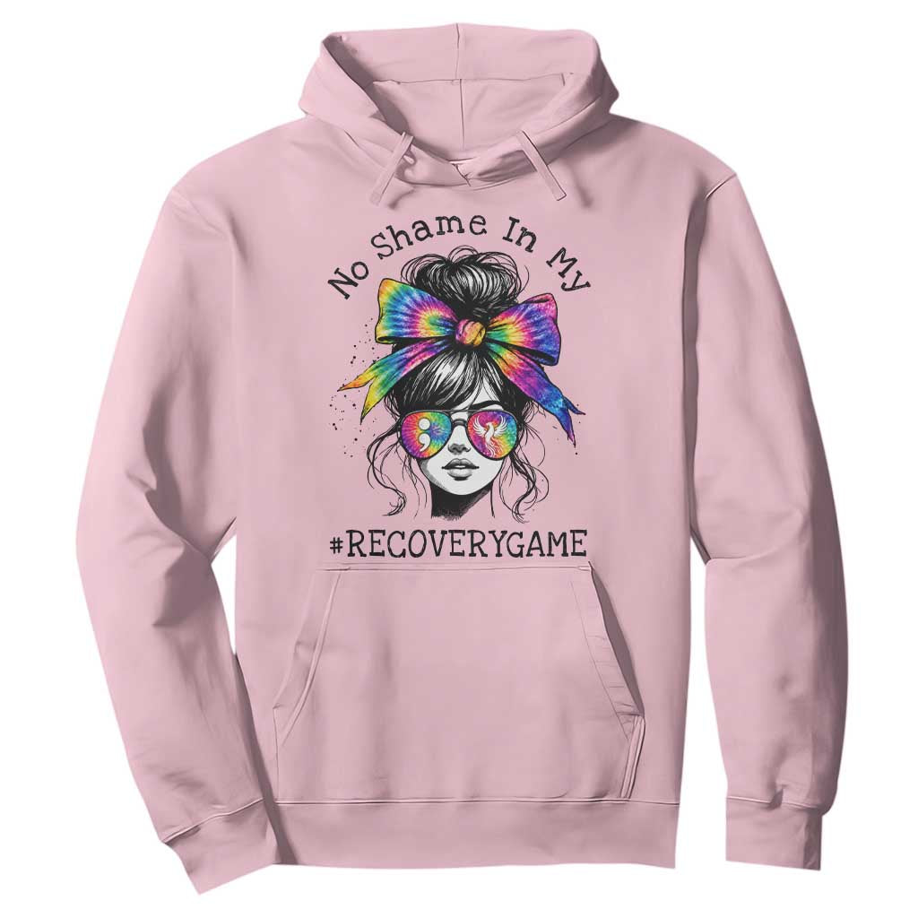 No Shame In My Recovery Game Hoodie Messy Bun Semicolon Graphic