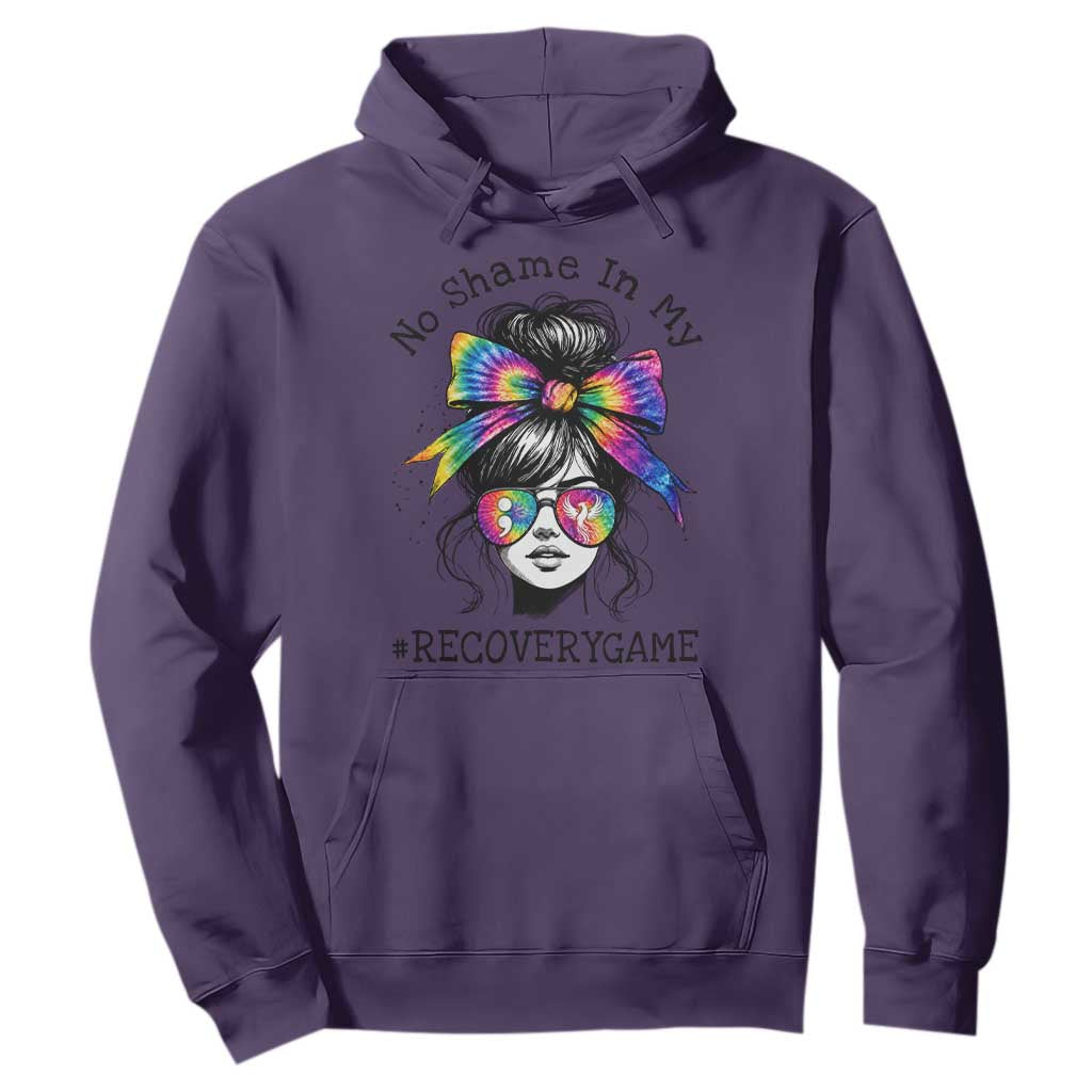 No Shame In My Recovery Game Hoodie Messy Bun Semicolon Graphic