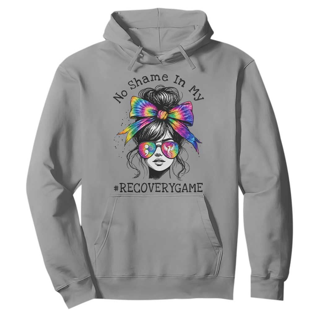 No Shame In My Recovery Game Hoodie Messy Bun Semicolon Graphic