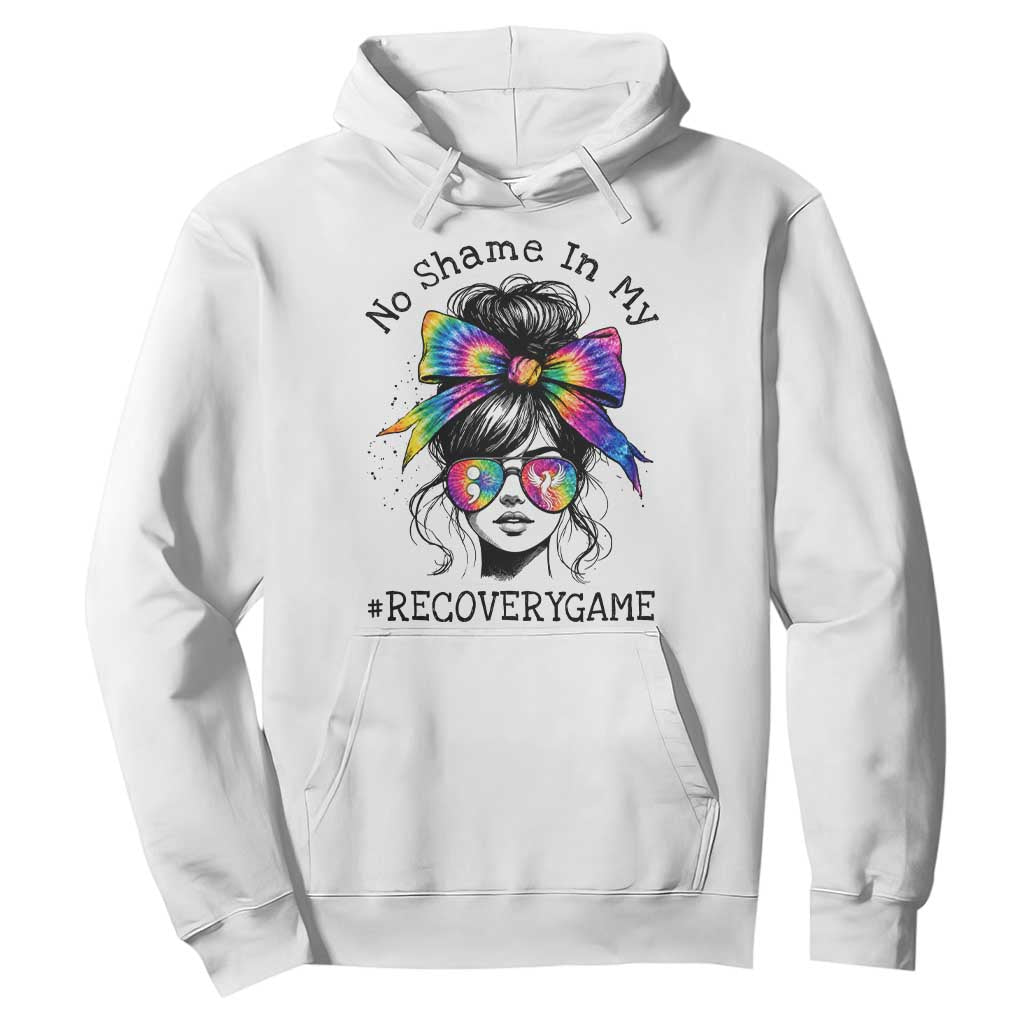 No Shame In My Recovery Game Hoodie Messy Bun Semicolon Graphic