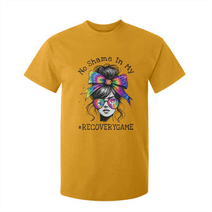 No Shame In My Recovery Game T Shirt For Kid Messy Bun Semicolon Graphic